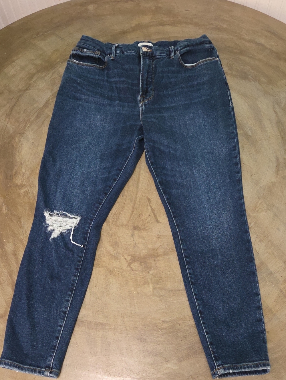 Good American Dark Blue Distressed Skinny Jeans